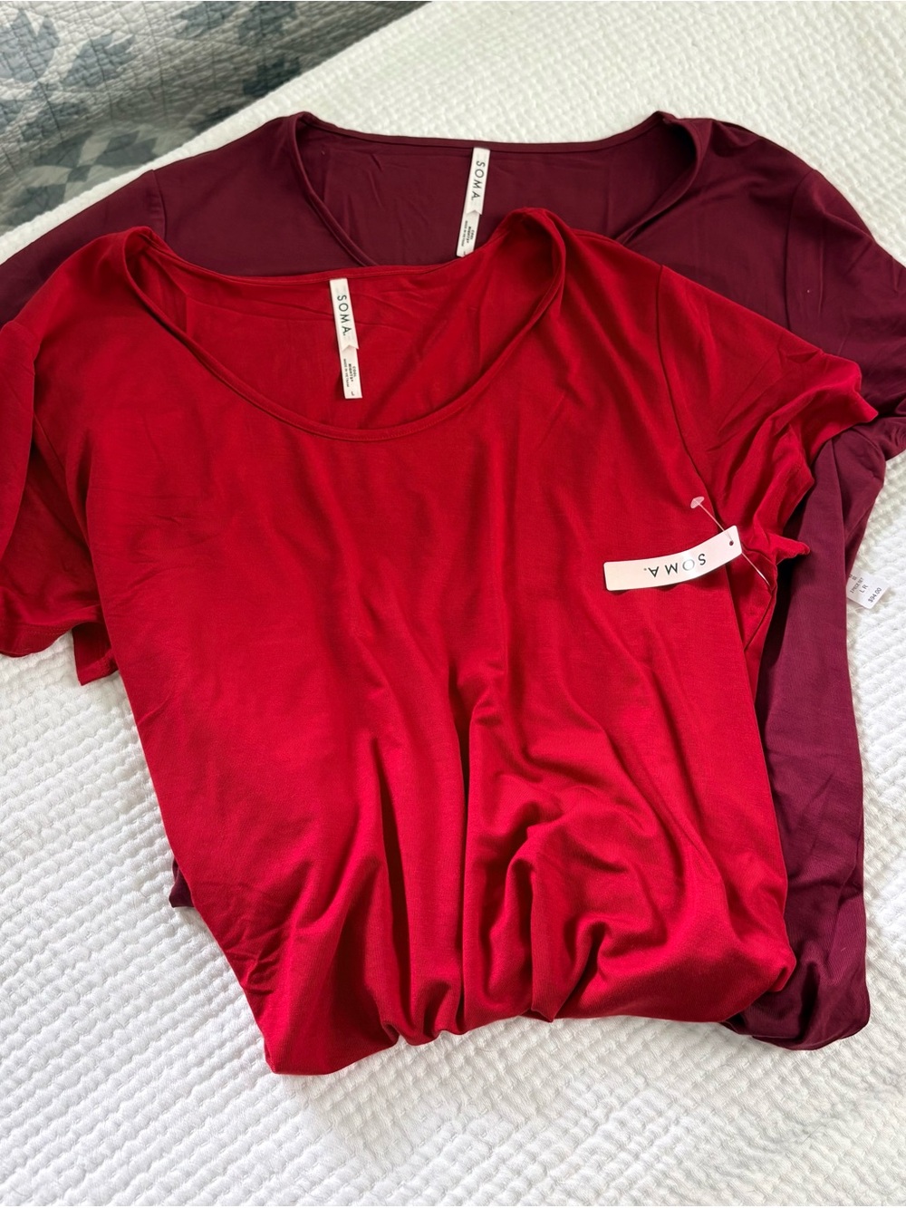 Soma Scoop Neck Short Sleeve Top Duo - Bright Red & Wine
